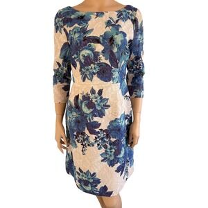 Adrianna Papell Blue Floral Sequin Metallic Jacquard Sheath Dress Sz 8 NWOT